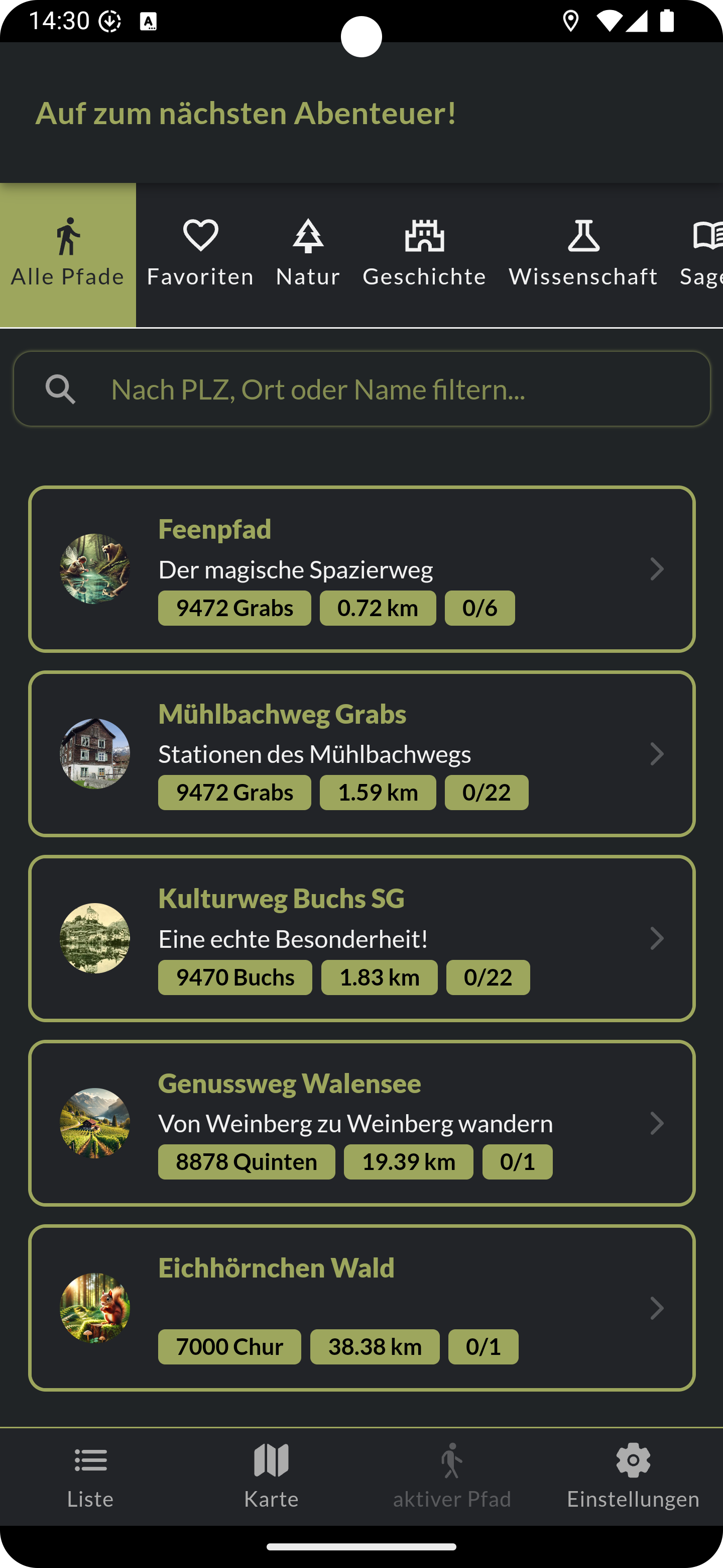 Erlebnispfade Auswahl